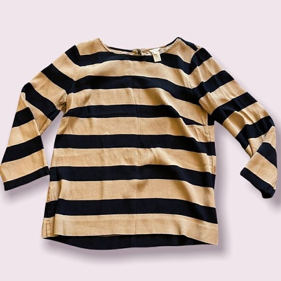 Size 4 J.Crew Striped Black and Tan scoop neck blouse - Picture 1 of 4